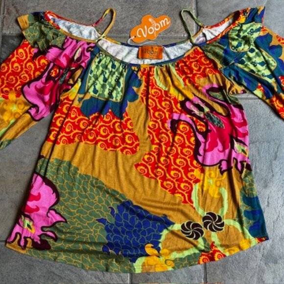 Voom by Joy Han Vibrant Boho-Chic Patchwork Floral Top Women's Size Small (2-4) - Picture 2 of 10